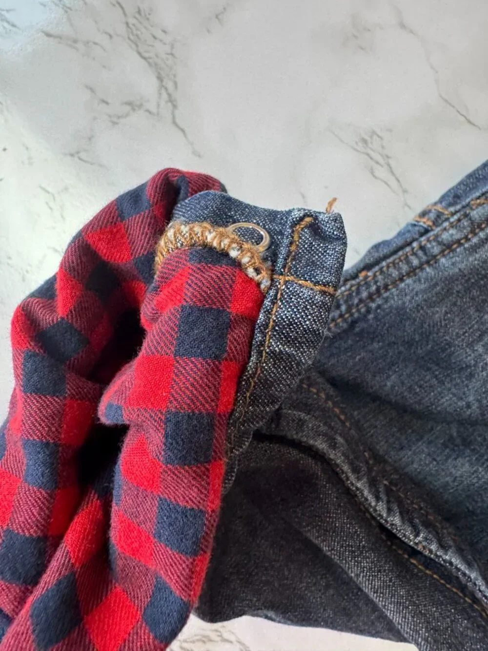 OshKosh Bgosh Denim Overalls Toddlers Red Buffalo Plaid Lined Kid Size 24 Months